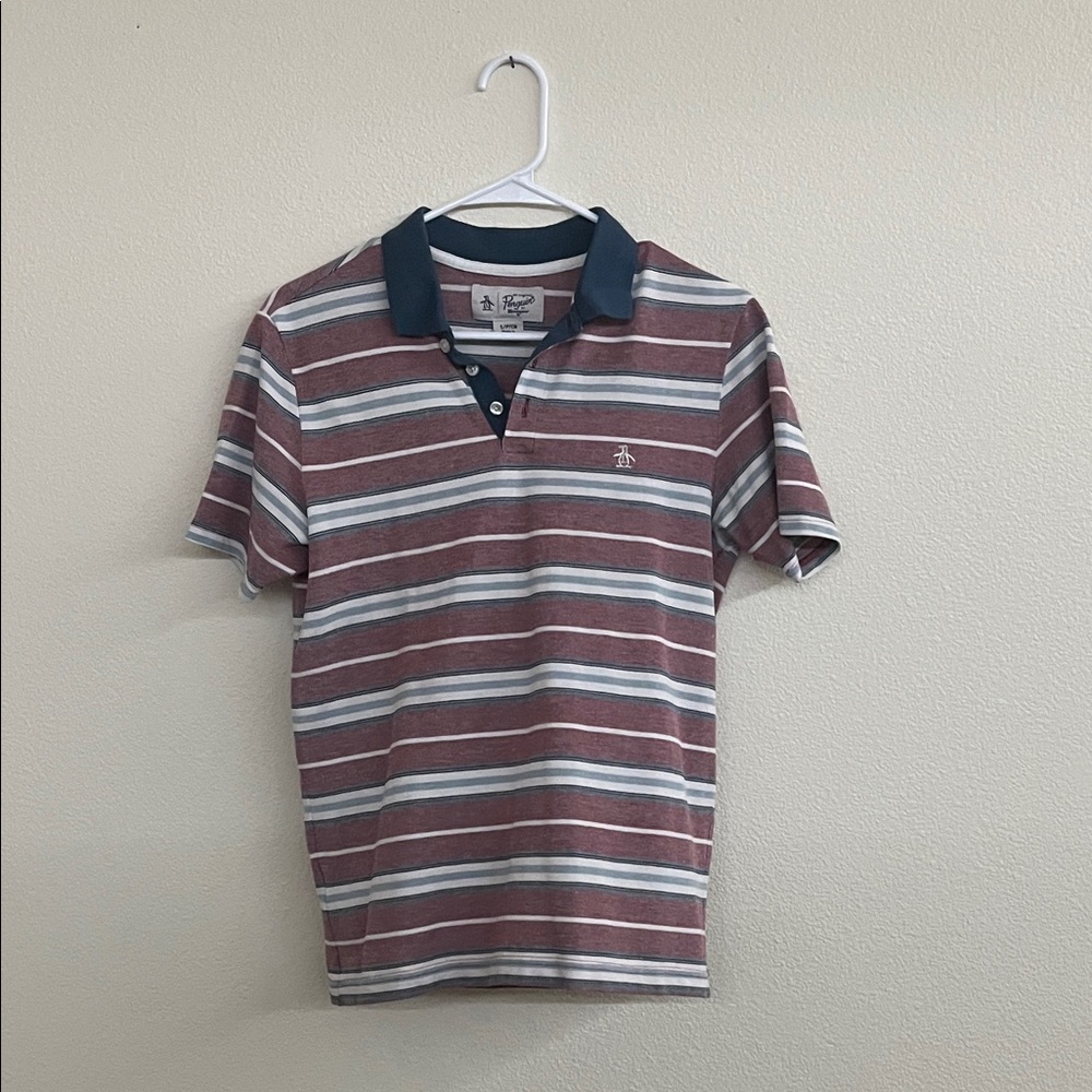 Original Penguin Maroon and Blue Striped Polo Shirt